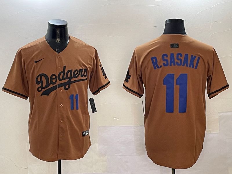 Men Los Angeles Dodgers #11 R.Sasaki Brown Fashion Game 2025 Nike MLB Jersey style 3